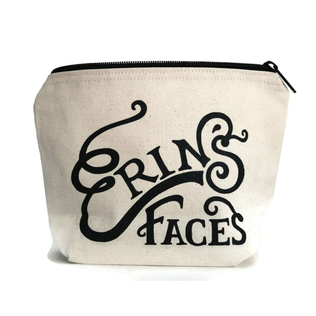 erin's faces canvas logo bag black zipper