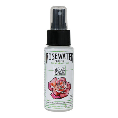 rosewater facial toner skincare product in a 2oz spray bottle