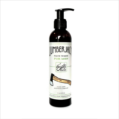 lumberjack face cleanser in a black 8oz bottle with pump