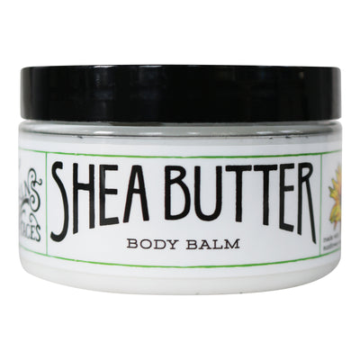 closed 8oz jar of the organic shear butter body balm to sooth irritation