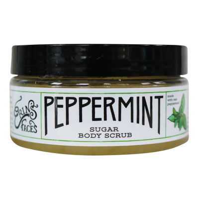 peppermint sugar body scrub exfoliant in an 4oz closed container