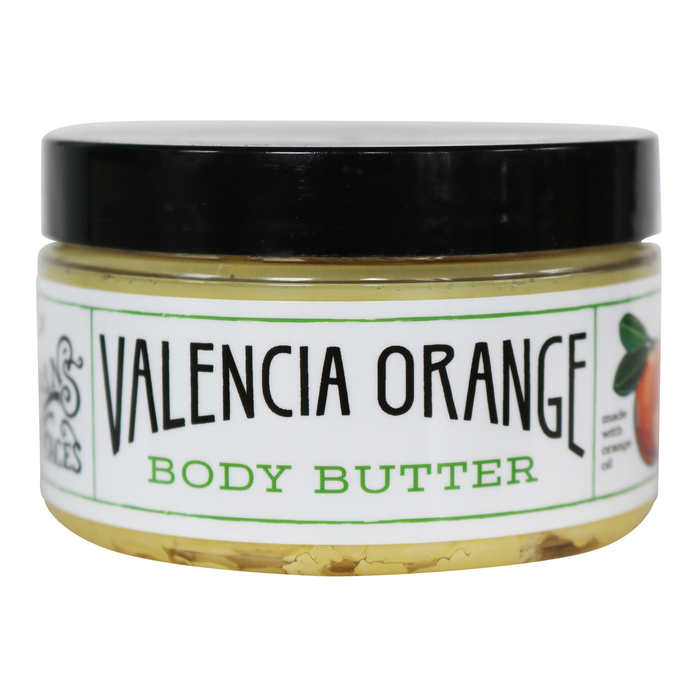 closed 8oz container of the valencia orange body butter moisturizer